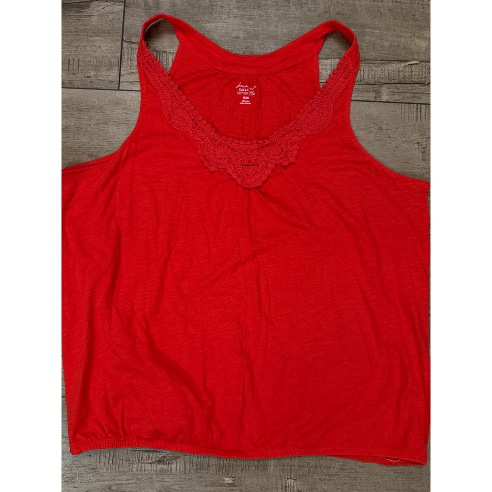 Lane Bryant Red Cotton Slub Crochet Lace V-Neck Bubble Hem Tank Top Plus 26/28